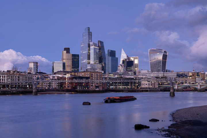 Photograph of City of London skyline at dusk